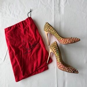 Christian Louboutin Follies Spikes 100mm Cork Blooming Pattern Women’s US 7.5